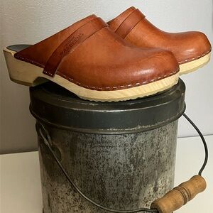 Swedish Hasbeens Brown Leather Mules EU 39